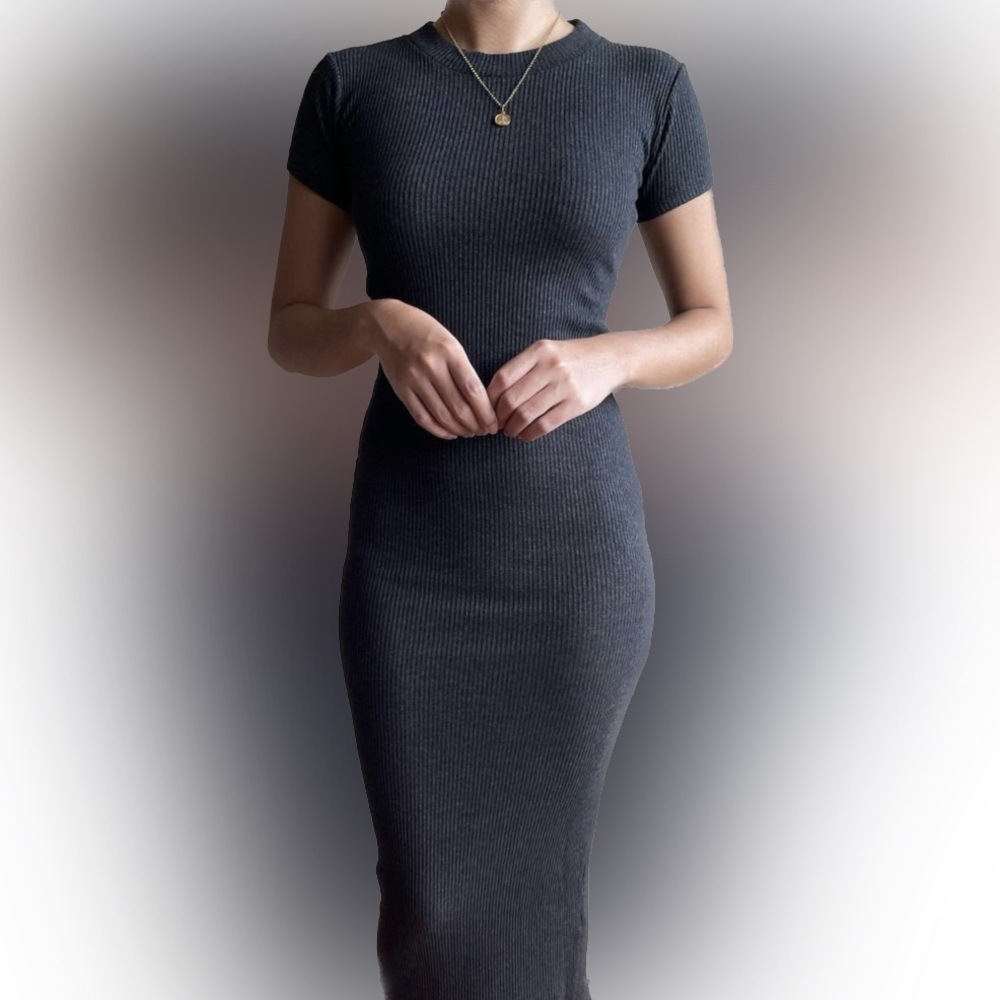 Zara Trafuluc Ribbed Mock Neck Midi Dress